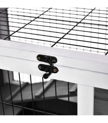 Wood Indoor Rabbit Hutch Elevated 2-Floor Guineas Pigs Cage w/ Wheels Pawhut