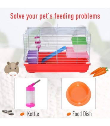 Hamster Cage Pet Animal Travel Cage Box Double Layers Red and White