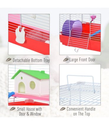 Hamster Cage Pet Animal Travel Cage Box Double Layers Red and White