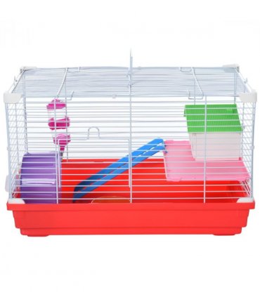 Hamster Cage Pet Animal Travel Cage Box Double Layers Red and White