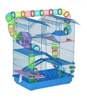 5 Tiers Blue Plastic Hamster Cage Animal Travel Carrier Habitat Kit
