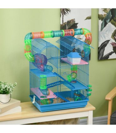 5 Tiers Blue Plastic Hamster Cage Animal Travel Carrier Habitat Kit