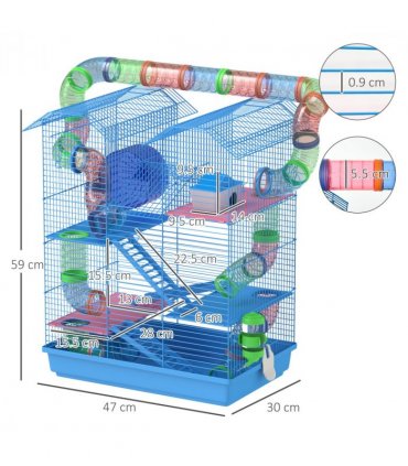 5 Tiers Blue Plastic Hamster Cage Animal Travel Carrier Habitat Kit