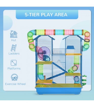 5 Tiers Blue Plastic Hamster Cage Animal Travel Carrier Habitat Kit