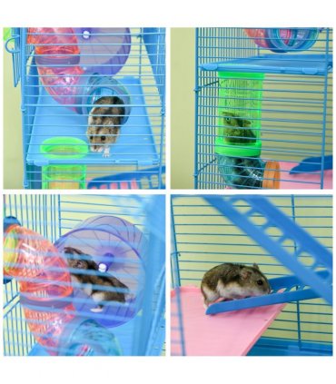 5 Tiers Blue Plastic Hamster Cage Animal Travel Carrier Habitat Kit