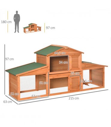Rabbit Hutch Deluxe Fir Wood Yellow 100H x 215L x 63Wcm Indoor Guinea Pig Cage