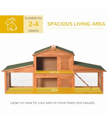 Rabbit Hutch Deluxe Fir Wood Yellow 100H x 215L x 63Wcm Indoor Guinea Pig Cage