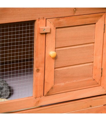 Rabbit Hutch Deluxe Fir Wood Yellow 100H x 215L x 63Wcm Indoor Guinea Pig Cage