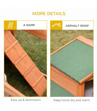 Rabbit Hutch Deluxe Fir Wood Yellow 100H x 215L x 63Wcm Indoor Guinea Pig Cage