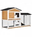 2-Tier Wooden Rabbit Hutch Guinea Pig House Pet Cage Outdoor Tray Ramp Pawhut