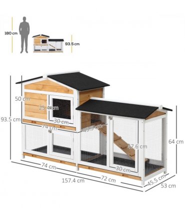2-Tier Wooden Rabbit Hutch Guinea Pig House Pet Cage Outdoor Tray Ramp Pawhut