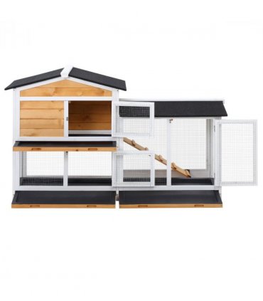 2-Tier Wooden Rabbit Hutch Guinea Pig House Pet Cage Outdoor Tray Ramp Pawhut