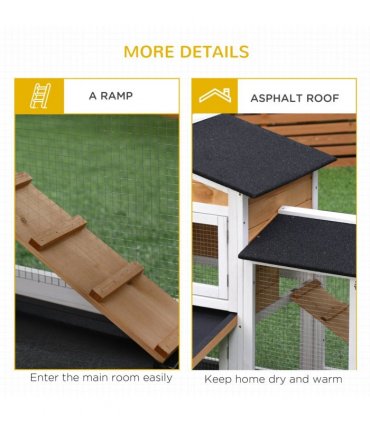 2-Tier Wooden Rabbit Hutch Guinea Pig House Pet Cage Outdoor Tray Ramp Pawhut