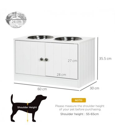 Raised Dog Bowls for Large Dogs Feeding Station Stand, Storage - White Pawhut