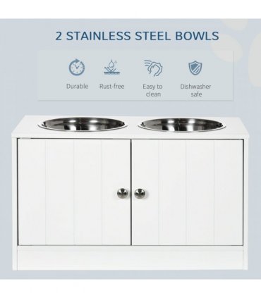 Raised Dog Bowls for Large Dogs Feeding Station Stand, Storage - White Pawhut