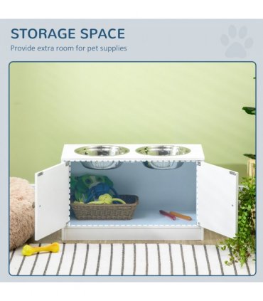 Raised Dog Bowls for Large Dogs Feeding Station Stand, Storage - White Pawhut