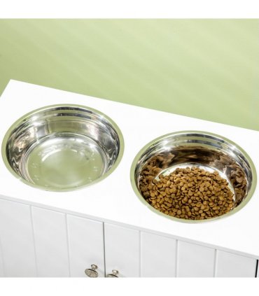 Raised Dog Bowls for Large Dogs Feeding Station Stand, Storage - White Pawhut