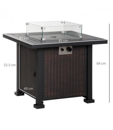 Outdoor Propane Gas Fire Pit Table Wind Screen & Glass Beads, Black Outsunny