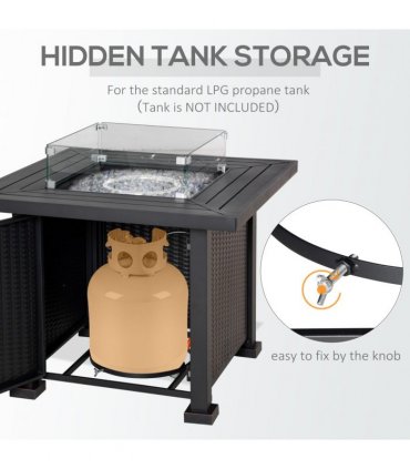 Outdoor Propane Gas Fire Pit Table Wind Screen & Glass Beads, Black Outsunny