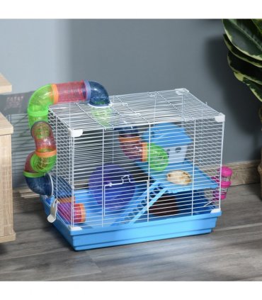 Hamster Cage Carrier Small Animal House w/ Exercise Wheels, Tunnel Tube, Pawhut