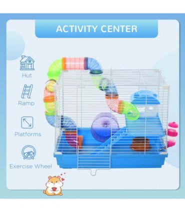 Hamster Cage Carrier Small Animal House w/ Exercise Wheels, Tunnel Tube, Pawhut