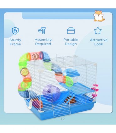 Hamster Cage Carrier Small Animal House w/ Exercise Wheels, Tunnel Tube, Pawhut