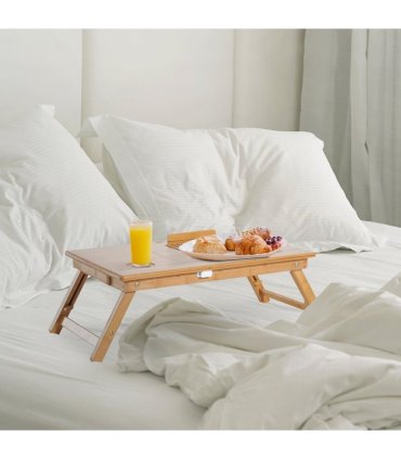 Bamboo Natural wood finish 55L x 35W x 22-30H cm Laptop Desk Tray