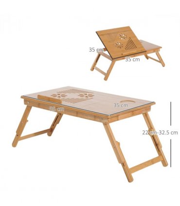 Bamboo Natural wood finish 55L x 35W x 22-30H cm Laptop Desk Tray