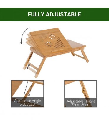 Bamboo Natural wood finish 55L x 35W x 22-30H cm Laptop Desk Tray