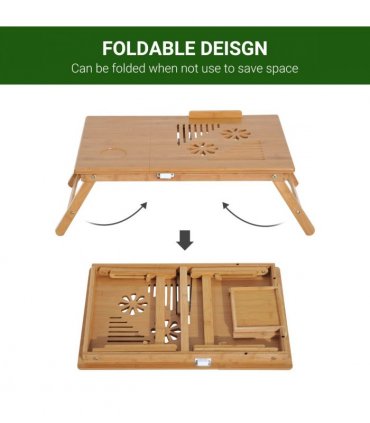 Bamboo Natural wood finish 55L x 35W x 22-30H cm Laptop Desk Tray