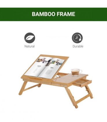 Bamboo Natural wood finish 55L x 35W x 22-30H cm Laptop Desk Tray