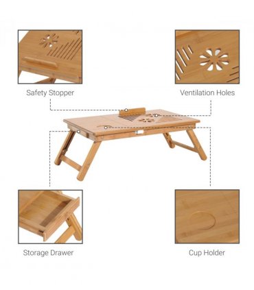 Bamboo Natural wood finish 55L x 35W x 22-30H cm Laptop Desk Tray