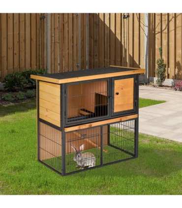 Wood-metal Rabbit Hutch Elevated Pet House Outdoor 89.5 x 45 x 81cm Pawhut