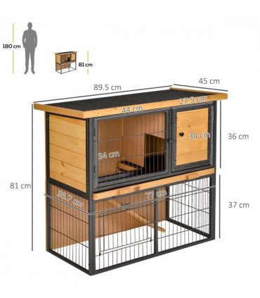 Wood-metal Rabbit Hutch Elevated Pet House Outdoor 89.5 x 45 x 81cm Pawhut