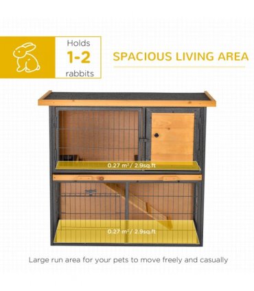Wood-metal Rabbit Hutch Elevated Pet House Outdoor 89.5 x 45 x 81cm Pawhut