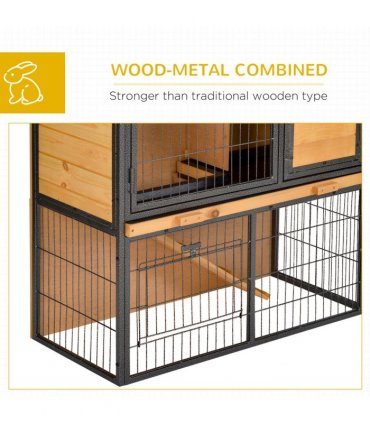 Wood-metal Rabbit Hutch Elevated Pet House Outdoor 89.5 x 45 x 81cm Pawhut