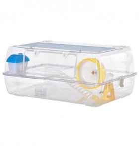 Portable 2 Storey Hamster Cage w/Running Wheel Drinker Feeding Bowl Transparent