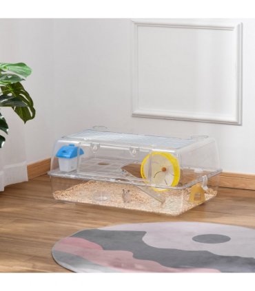 Portable 2 Storey Hamster Cage w/Running Wheel Drinker Feeding Bowl Transparent