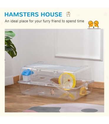 Portable 2 Storey Hamster Cage w/Running Wheel Drinker Feeding Bowl Transparent