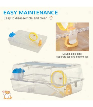 Portable 2 Storey Hamster Cage w/Running Wheel Drinker Feeding Bowl Transparent