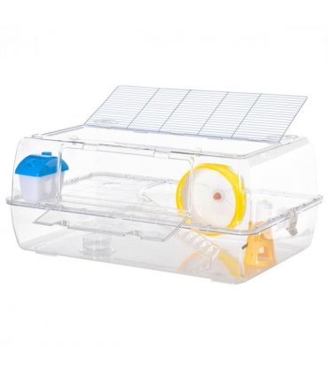 Portable 2 Storey Hamster Cage w/Running Wheel Drinker Feeding Bowl Transparent