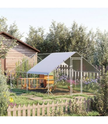Pet Playpen Large Galvanized Chicken Coop with Cover Silver 3L x 4W x 2H m