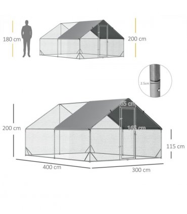 Pet Playpen Large Galvanized Chicken Coop with Cover Silver 3L x 4W x 2H m