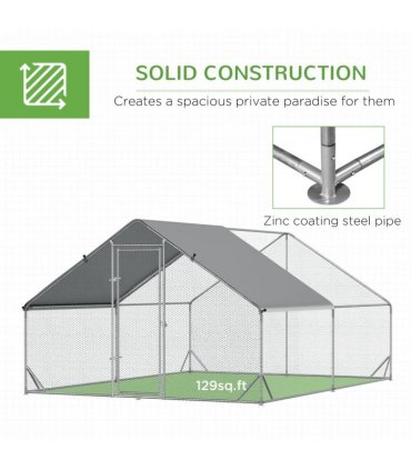 Pet Playpen Large Galvanized Chicken Coop with Cover Silver 3L x 4W x 2H m