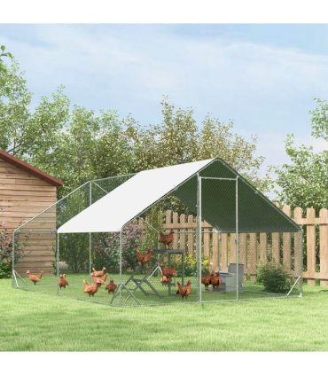 Pet Playpen Large Galvanized Chicken Coop with Cover Silver 3L x 4W x 2H m