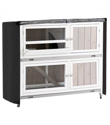 Rabbit Hutch Grey Fir Wood 100H x 122L x 50Wcm Two-Tier with Wheels & Cover