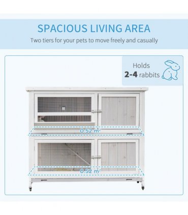 Rabbit Hutch Grey Fir Wood 100H x 122L x 50Wcm Two-Tier with Wheels & Cover