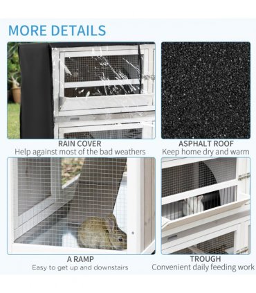 Rabbit Hutch Grey Fir Wood 100H x 122L x 50Wcm Two-Tier with Wheels & Cover