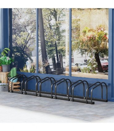 6 Bike Parking Rack Locking Storage Stand Holder Floor Wall Mount Black HOMCOM
