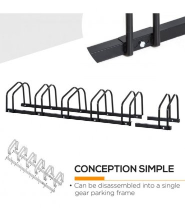 6 Bike Parking Rack Locking Storage Stand Holder Floor Wall Mount Black HOMCOM